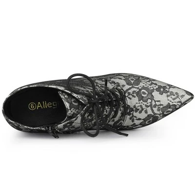 Allegra K Women's Pointed Toe Lace Up Stiletto Kitten Heel Lace Booties 5 Allegra K Women's Pointed Toe Lace Up Stiletto Kitten Heel Lace Booties - Image 3