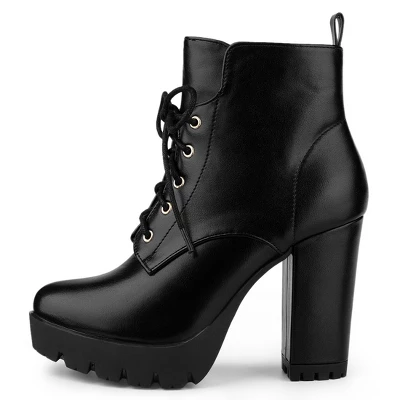 Allegra K Women's Round Toe Chunky Heel Lace Up Platform Boots 7 Allegra K Women's Round Toe Chunky Heel Lace Up Platform Boots - Image 5