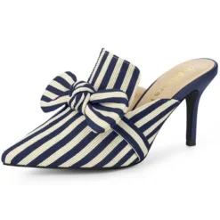 Allegra K Women's Stripe Bow Slip On Stiletto Heel Slides Mules -Bearpaw Shoes Shop GUEST 02b0e9e3 e653 4413 b51e 5ba2a0d70a5a
