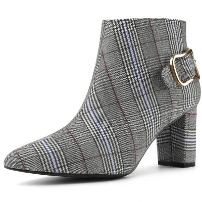 Allegra K Women's Plaid Pointed Toe Chunky Heels Ankle Boots 13 Allegra K Women's Plaid Pointed Toe Chunky Heels Ankle Boots - Image 11