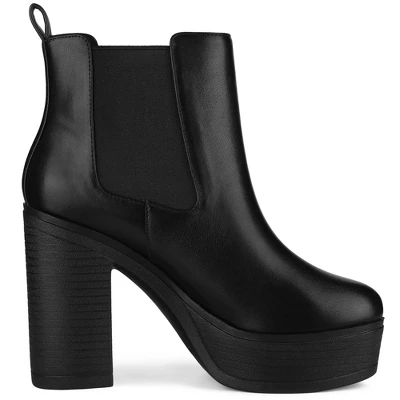 Allegra K Women's Platform Chunky High Heels Chelsea Ankle Boots 8 Allegra K Women's Platform Chunky High Heels Chelsea Ankle Boots - Image 6