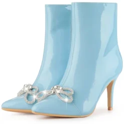 Perphy Women's Bow Rhinestone Pointy Toe Stiletto Heels Ankle Boots -Bearpaw Shoes Shop GUEST 0767b8a1 93b8 4dfc 8746 1c6028161c84