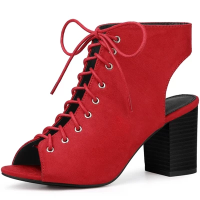 Perphy Women's Lace Up Peep Toe Slingback Heel Chunky Heels Ankle Boots 10 Perphy Women's Lace Up Peep Toe Slingback Heel Chunky Heels Ankle Boots - Image 8