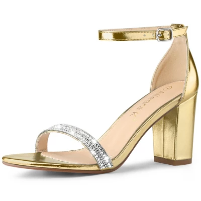 Allegra K Women's Rhinestone Ankle Strap Chunky Sandals 13 Allegra K Women's Rhinestone Ankle Strap Chunky Sandals - Image 11