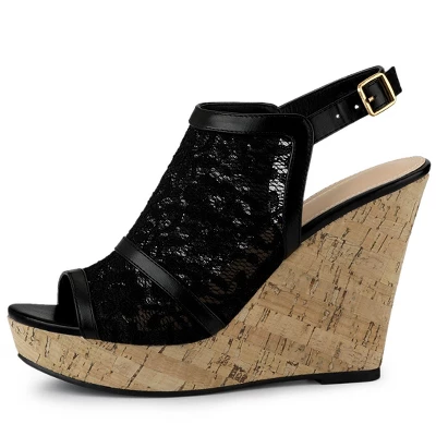 Allegra K Women's Open Toe Platform Heel Lace Wedges Sandals 8 Allegra K Women's Open Toe Platform Heel Lace Wedges Sandals - Image 6