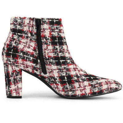 Allegra K Women's Plaid Pointed Toe Chunky Heels Ankle Boots 8 Allegra K Women's Plaid Pointed Toe Chunky Heels Ankle Boots - Image 6