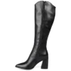 Journee Signature Womens Genuine Leather Laila Almond Toe Inside Zip Knee High Boots
