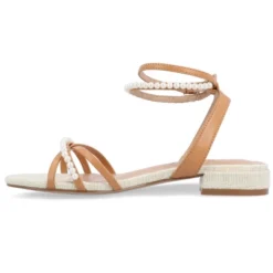Journee Collection Womens Tulsi Faux Pearl Ankle Strap Covered Block Heel Sandals
