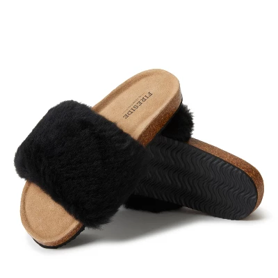 Fireside By Dearfoams Women's Canberra Genuine Shearling Band Footbed Slide Slippers 3 Fireside By Dearfoams Women's Canberra Genuine Shearling Band Footbed Slide Slippers