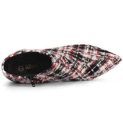 Allegra K Women's Plaid Pointed Toe Chunky Heels Ankle Boots 6 Allegra K Women's Plaid Pointed Toe Chunky Heels Ankle Boots - Image 4