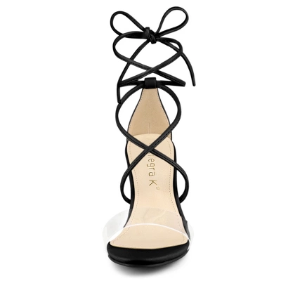 Allegra K Women's Clear Block Heels Lace Up Sandals 4 Allegra K Women's Clear Block Heels Lace Up Sandals - Image 2