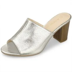 Allegra K Women's Open Toe Mules Chunky Metallics Heels Slide Sandals -Bearpaw Shoes Shop GUEST 2a5770a6 4ec3 4e1b bab1 2f9095f0db65