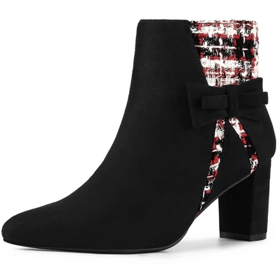 Allegra K Women's Plaid Pointed Toe Block Heels Ankle Boots 9 Allegra K Women's Plaid Pointed Toe Block Heels Ankle Boots - Image 7