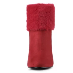 Allegra K Women's Christmas Faux Fur Chunky Heel Ankle Boots