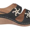 GC Shoes Cie Double Band Perforated Flower Comfort Slide Wedge Sandals