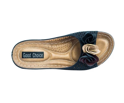 GC Shoes Juliet Perforated Flower Comfort Slide Wedge Sandals 5 GC Shoes Juliet Perforated Flower Comfort Slide Wedge Sandals - Image 3