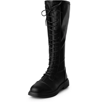 Allegra K Women's Lace Up Round Toe Flat Low Heel Knee High Boots 8 Allegra K Women's Lace Up Round Toe Flat Low Heel Knee High Boots - Image 6