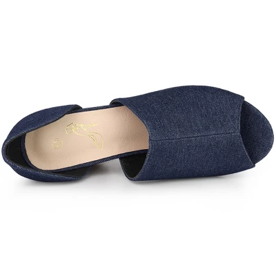 Perphy Denim Open Toe Chunky Heels Slide Sandals 5 Perphy Denim Open Toe Chunky Heels Slide Sandals - Image 3
