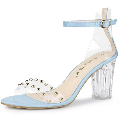 Allegra K Women's Clear Block Heel Ankle Strap Heeled Sandals 11 Allegra K Women's Clear Block Heel Ankle Strap Heeled Sandals - Image 9