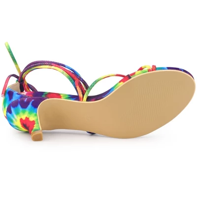 Allegra K Women's Lace Up Strappy Tie Dye Kitten Heels Sandals 7 Allegra K Women's Lace Up Strappy Tie Dye Kitten Heels Sandals - Image 5
