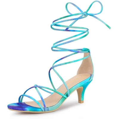 Allegra K Women's Lace Up Strappy Tie Dye Kitten Heels Sandals 10 Allegra K Women's Lace Up Strappy Tie Dye Kitten Heels Sandals - Image 8