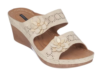 GC Shoes Cie Double Band Perforated Flower Comfort Slide Wedge Sandals 9 GC Shoes Cie Double Band Perforated Flower Comfort Slide Wedge Sandals - Image 7