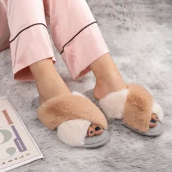 RockDove Women's Adeline Cross-Band Faux Fur Slide Slipper -Bearpaw Shoes Shop GUEST 4778f6ec 83bf 4958 8581 4b34f4660dd3