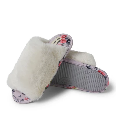 Dearfoams Women's Louise Furry Cross Band Slide Slippers Set With Sleep Eye Mask 4 Dearfoams Women's Louise Furry Cross Band Slide Slippers Set With Sleep Eye Mask - Image 2