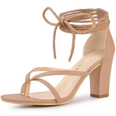 Allegra K Women's Flip Flops Chunky Heel Lace Up Heels Sandals 10 Allegra K Women's Flip Flops Chunky Heel Lace Up Heels Sandals - Image 8