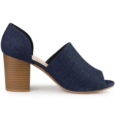 Perphy Denim Open Toe Chunky Heels Slide Sandals 7 Perphy Denim Open Toe Chunky Heels Slide Sandals - Image 5