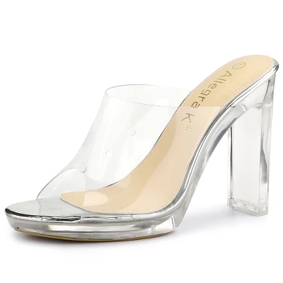 Allegra K Women's Clear Platform Block Heeled Slides Sandals 10 Allegra K Women's Clear Platform Block Heeled Slides Sandals - Image 8