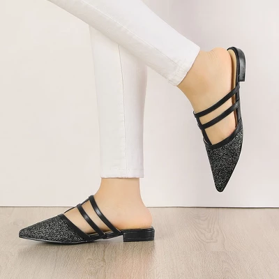 Allegra K Women's Glitter Pointed Toe Flats Mules 3 Allegra K Women's Glitter Pointed Toe Flats Mules