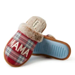 Women's Mama Bear Red Plaid Scuff Slippers