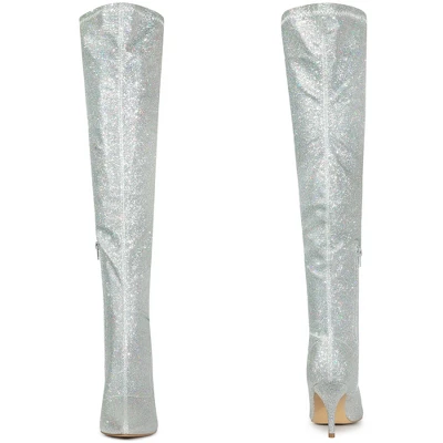 Perphy Women's Glitter Pointed Toe Stiletto Heels Over The Knee Boots 3 Perphy Women's Glitter Pointed Toe Stiletto Heels Over The Knee Boots