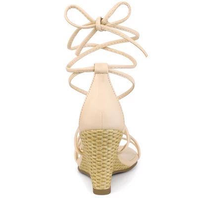 Allegra K Women's Lace Up Strappy Low Wedges Sandals 4 Allegra K Women's Lace Up Strappy Low Wedges Sandals - Image 2