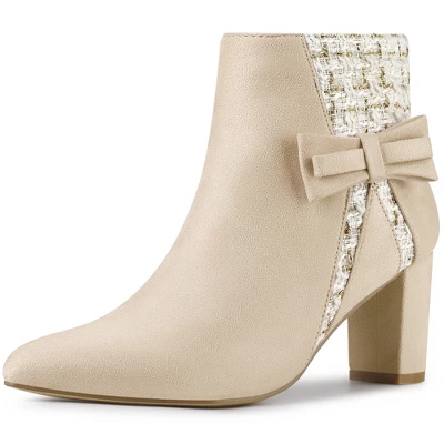 Allegra K Women's Plaid Pointed Toe Block Heels Ankle Boots 10 Allegra K Women's Plaid Pointed Toe Block Heels Ankle Boots - Image 8