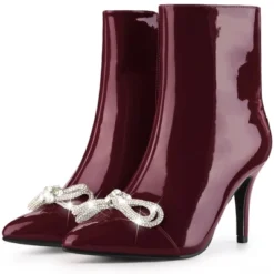 Perphy Women's Bow Rhinestone Pointy Toe Stiletto Heels Ankle Boots -Bearpaw Shoes Shop GUEST 52b6e141 f72b 4d9e 86c7 df12dcccdd9d