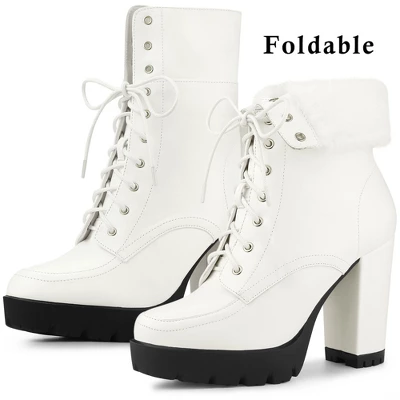 Allegra K Women's Platform Foldable Chunky Heels Lace Up Ankle Boots 3 Allegra K Women's Platform Foldable Chunky Heels Lace Up Ankle Boots