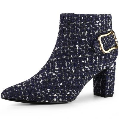 Allegra K Women's Plaid Pointed Toe Chunky Heels Ankle Boots 11 Allegra K Women's Plaid Pointed Toe Chunky Heels Ankle Boots - Image 9