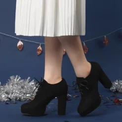 Perphy Women's Lace Up Platform Chunky Heel Ankle Boots