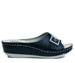 GC Shoes Justina Buckle Comfort Slide Wedge Sandals