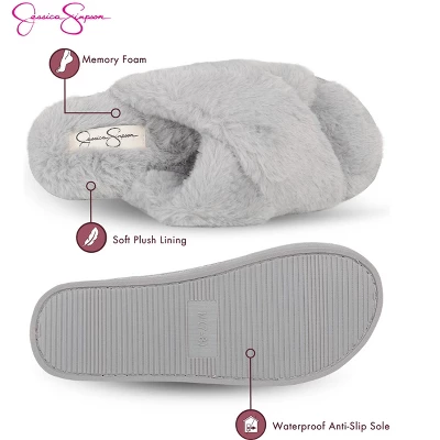 Jessica Simpson Womens Cross Band Plush Slide Slipper Slide 3 Jessica Simpson Womens Cross Band Plush Slide Slipper Slide