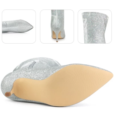 Perphy Women's Glitter Pointed Toe Stiletto Heels Over The Knee Boots 4 Perphy Women's Glitter Pointed Toe Stiletto Heels Over The Knee Boots - Image 2