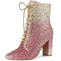 Allegra K Women's Glitter Pointed Toe Block Heel Ankle Boots -Bearpaw Shoes Shop GUEST 69251586 30ec 4ee5 be62 dd4533b50d4f