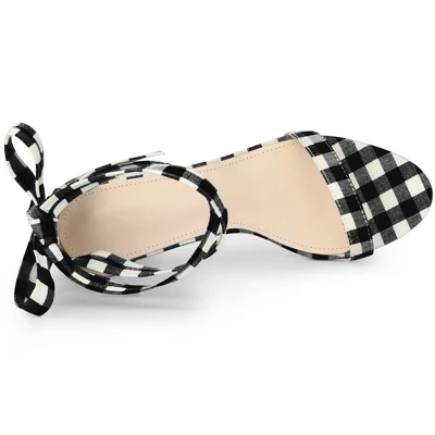 Allegra K Women's Check Lace Up Clear Chunky Heels Sandals 6 Allegra K Women's Check Lace Up Clear Chunky Heels Sandals - Image 4