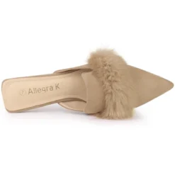 Allegra K Women's Pointed Toe Faux Fur Slip On Flat Slide Mules -Bearpaw Shoes Shop GUEST 6aca70c7 0d1e 49a4 af83 f671f8ce9802
