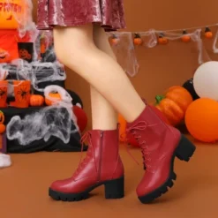 Allegra K Women's Lace-Up Platform Chunky Heels Combat Boots