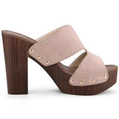 Allegra K Women's Faux Suede Platform High Block Heel Slides Sandals 8 Allegra K Women's Faux Suede Platform High Block Heel Slides Sandals - Image 6