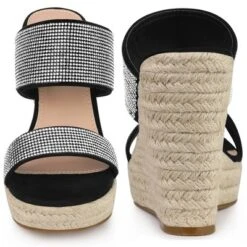 Perphy Women' Sandal Platform Rhinestones Dual Strap Espadrille Wedge