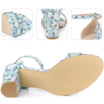 Perphy Women's Floral Open Toe Ankle Strap Chunky Heels Sandals 5 Perphy Women's Floral Open Toe Ankle Strap Chunky Heels Sandals - Image 3